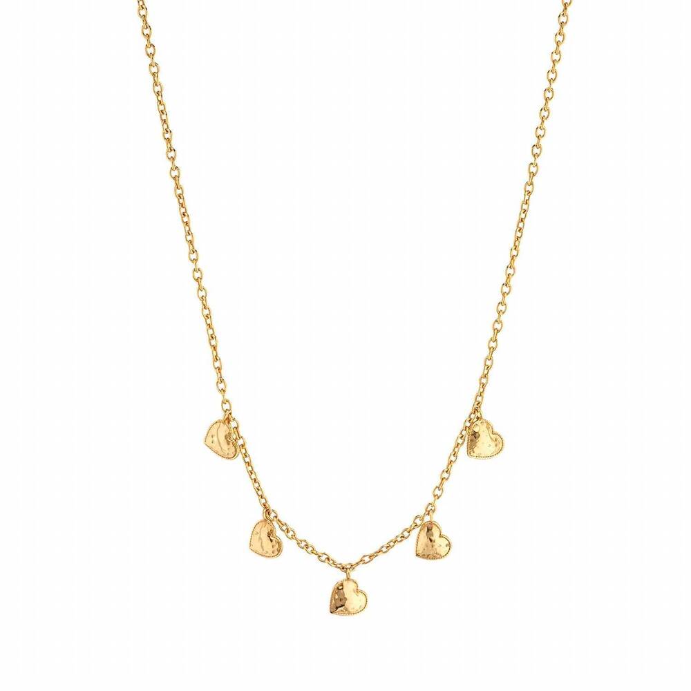 NEW CAPUCINE DE WULF women's love heart multi-station necklace in gold